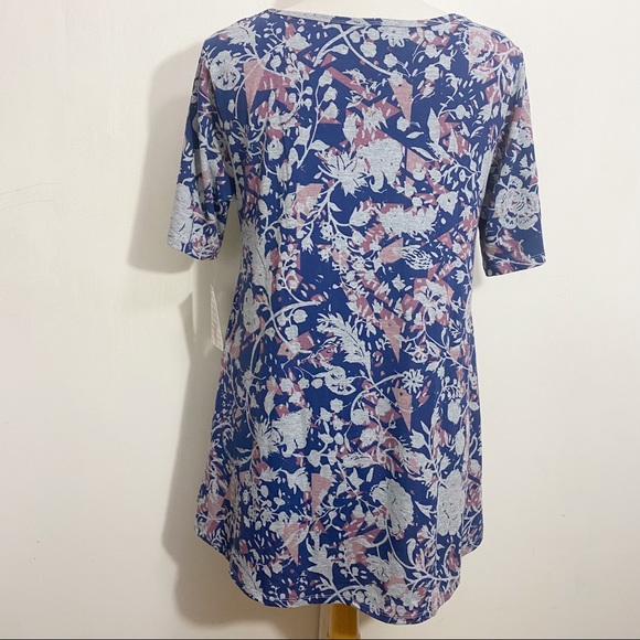 LULAROE NWT floral print fit & flare perfect tee. M Polyester knit. Long length. - Picture 7 of 12
